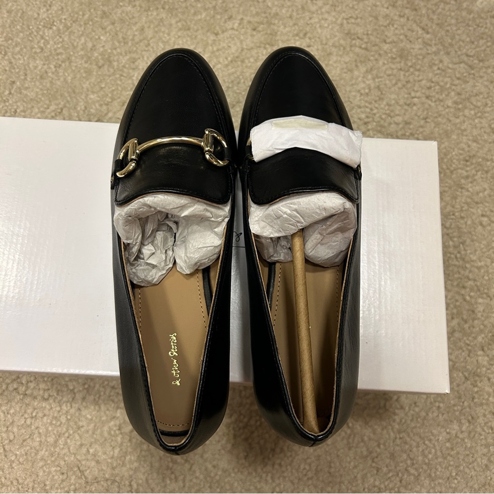 & Other Stories Black Leather Loafers with Gold Accent